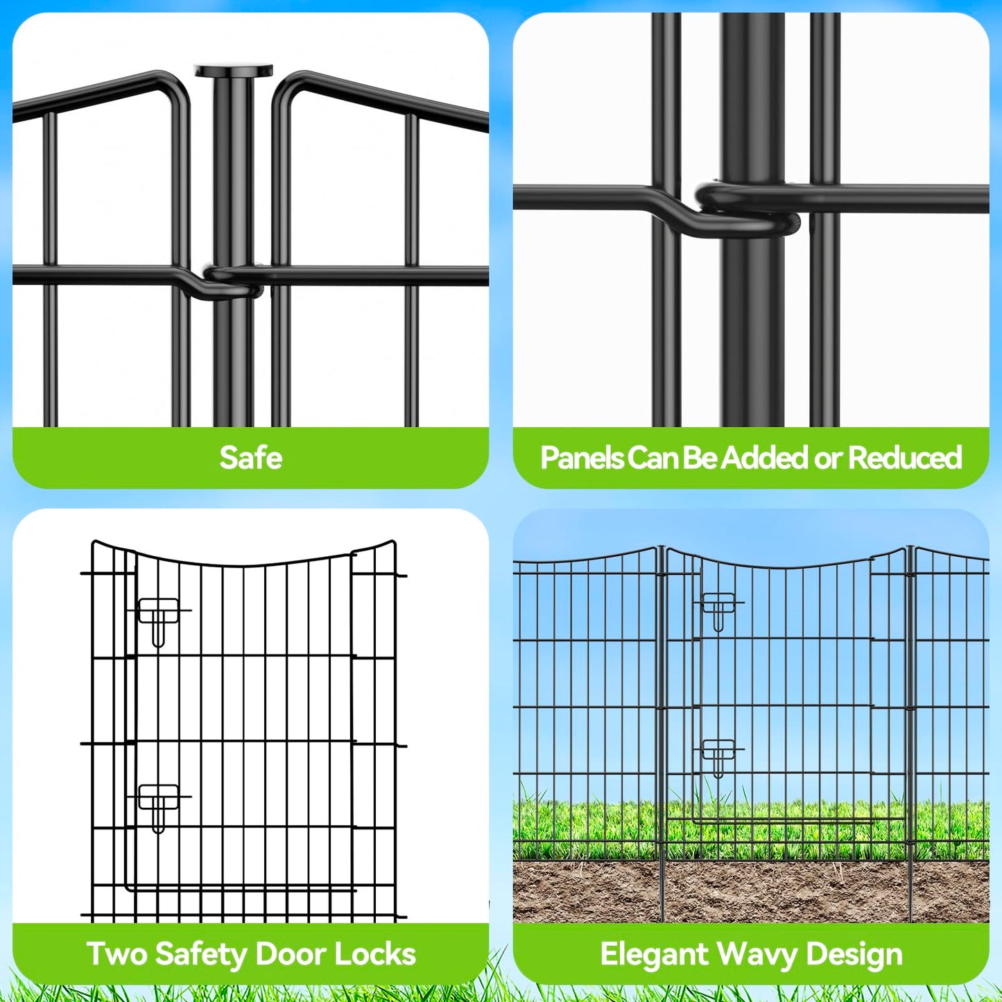 INJOPEXI Garden Fence 12 Panels 23.6ft (L)×30in (H) Decorative Metal Fences with 11 Panels + 1 Gate, No Dig Animal Barrier Fencing Rustproof Wire Temporary Rabbit Dog Fence Border for Outdoor Yard