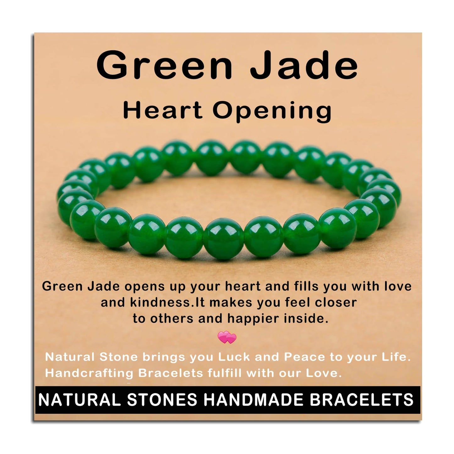 AD Beads Handmade Gemstone Stretch Elastic Bracelet Crystal Healing Reiki Nature's Beauty and Spiritual Essence Unisex (8mm, Green Jade (Heart Opening))