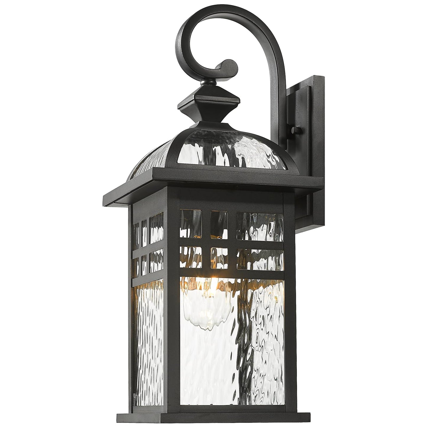 NAXTTII Outdoor Wall Lights Waterproof Exterior Lighting Fixture 15 Inch Height Black Porch Light Outdoor with Water Ripple Glass E26 Socket