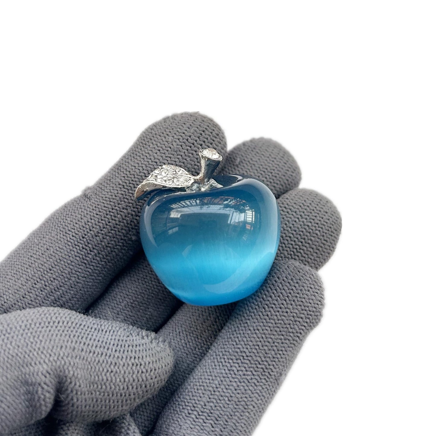 Sunshcat Blue Cat's Eye Stone 1.18 Inchs Apple Crystal and Healing Stone Statues,Room Decoration Christmas Decorations Thanksgiving Gifts Office Gifts Collectibles