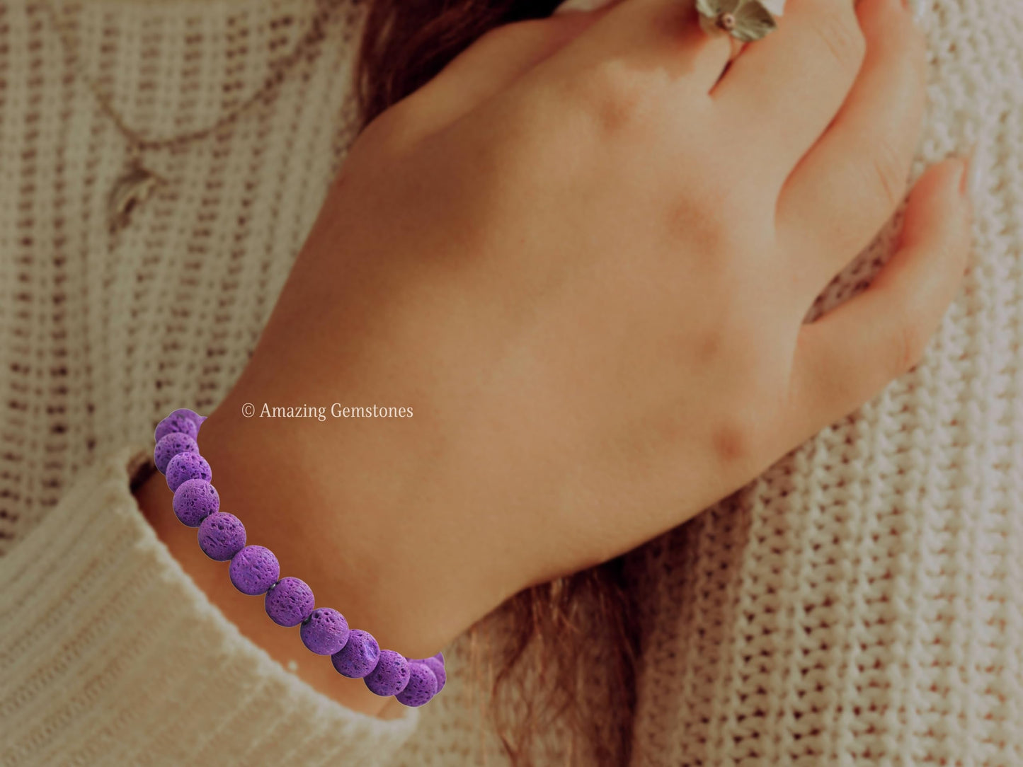Amazing Gemstone Crystal Bracelet for Women Men's Gifts - Protection Healing Crystal Bracelet - 8mm Gemstone Beaded Stretchable Bracelet Pulseras Para Hombres Mujer Stocking Stuffers Mothers Day Gift (Purple Lava)
