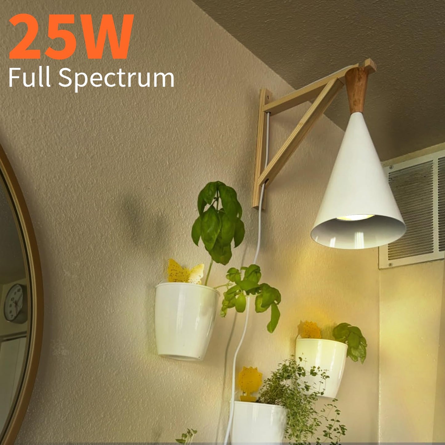 Hanging Grow Light,25W Full Spectrum Hanging Plant Lights for Indoor,Plants Wall Mounted Grow Light with 16.4FT Power Cord,LED Grow Lights for Indoor Growing,Monstera,Devil's Ivy,Seedling(White)