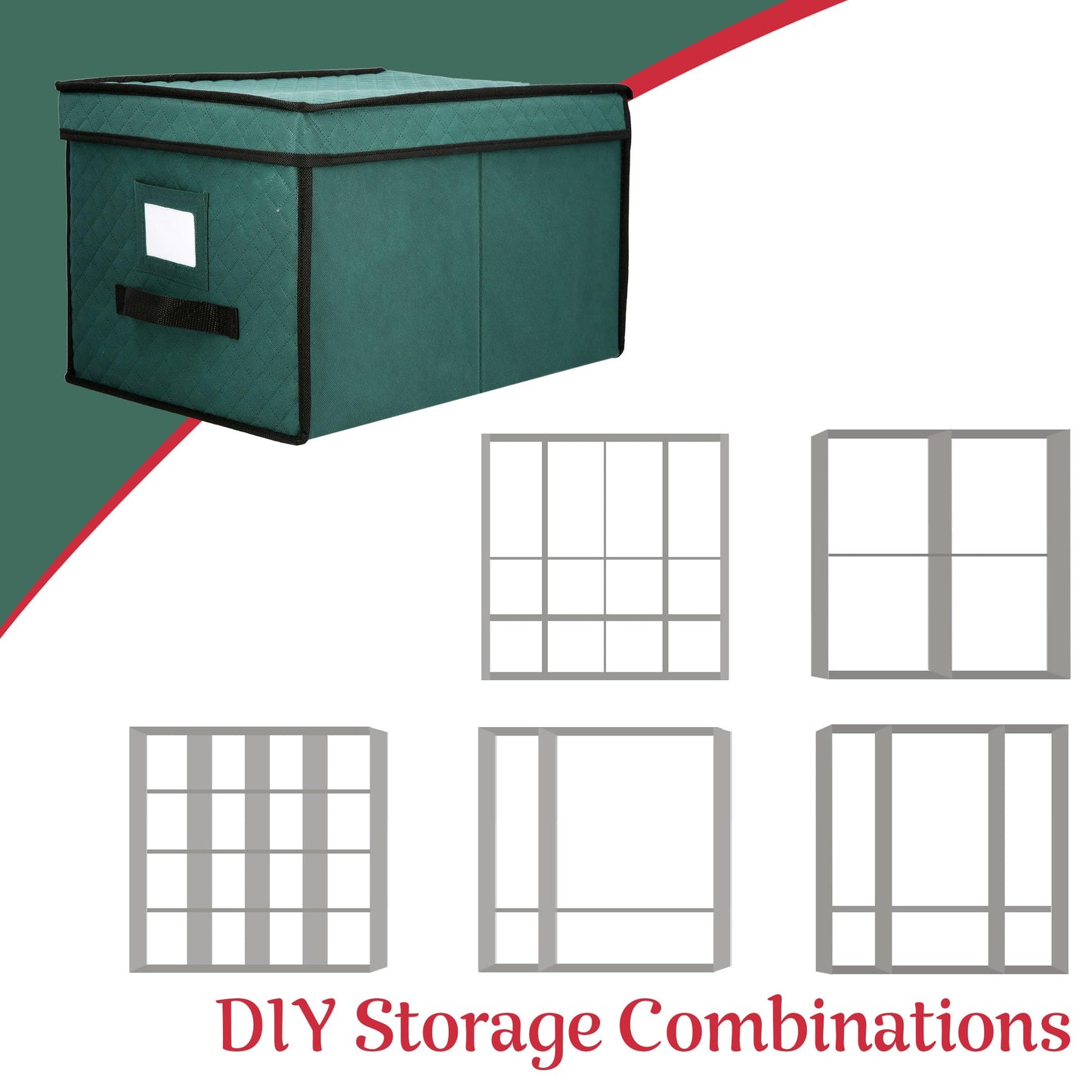 Ornament Storage Box - Flip Top Organizer Cube With 24 Individual Compartments and Dividers - For Christmas Bulbs and Decorations by Elf Stor (Green)