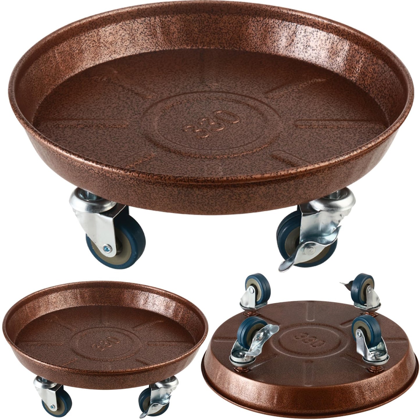 3 Packs Metal Plant Caddy with Wheels 13" Rolling Plant Stand Heavy Duty Plant Dolly with Casters for Indoor and Outdoor Large Planter Casters Potted Plant Mover,Copper