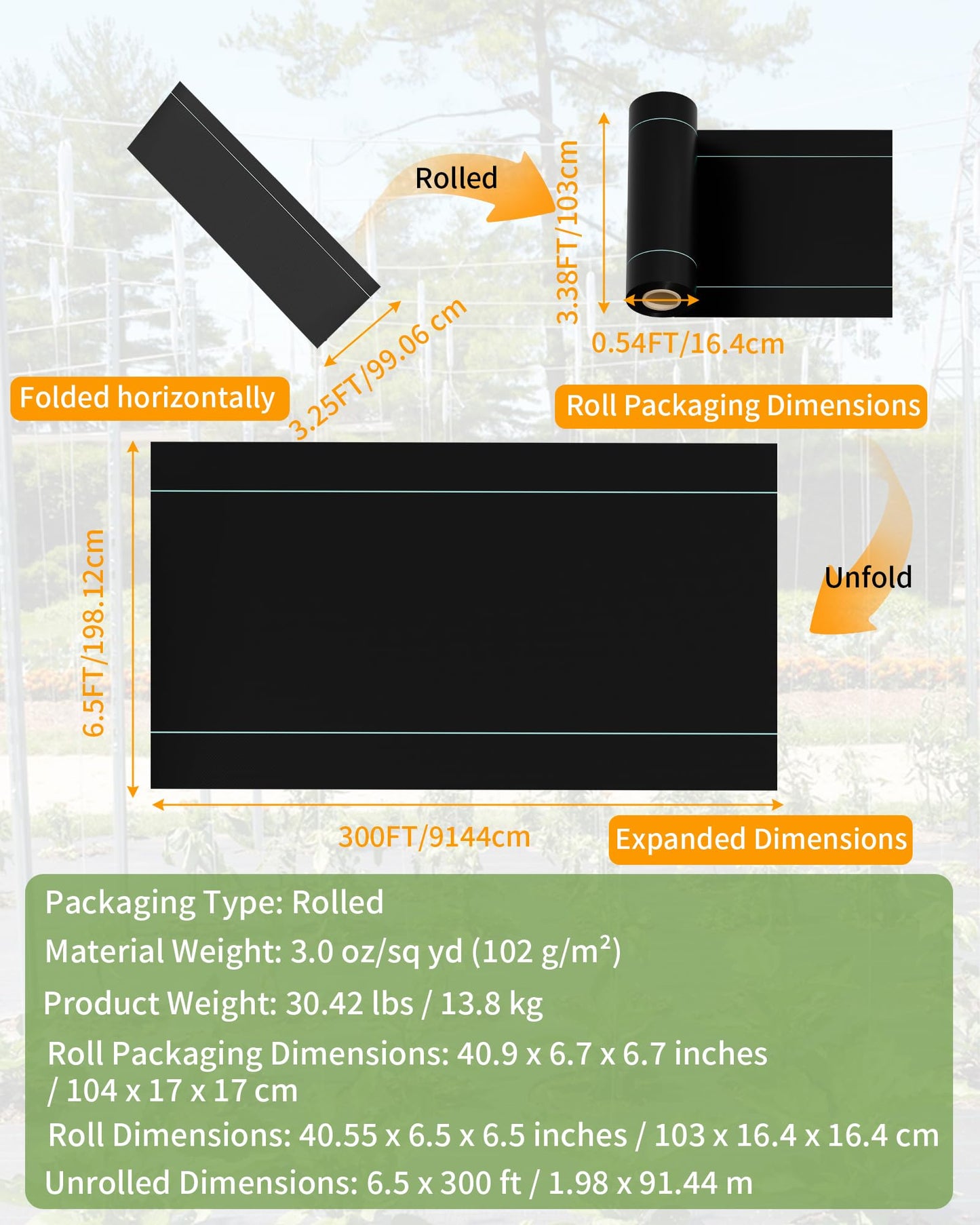 Pterying 6.5ftx300ft Weed Barrier Landscape Fabric Heavy Duty, Premium 3oz Garden Geotextile Fabric, Outdoor Weed Blocker Fabric, for Driveway Mats, Erosion Control, Ground Cover Weed Barrier