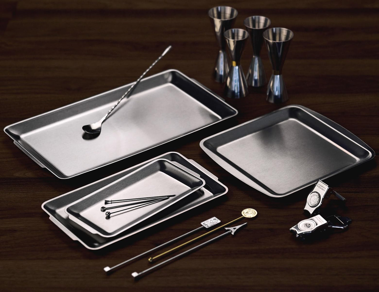 Wagensteiger SUS304 Stainless Steel Serving Platters, Rectangle Metal Dinner Plate with Handles, Decorative Tray, Lightweight, Cheese Board, Oven Safe (14.17 x 7.87 inches)