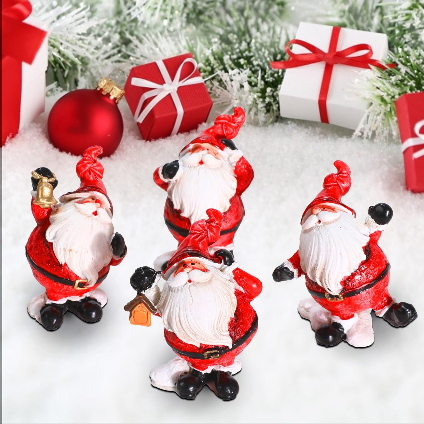 4 PCS Santa Claus Christmas Figurines, Mini Statue Ornaments Christmas Miniature Ornament Resin Santa Figurines for Xmas Tabletop Decoration Party Supplies (Santa Claus Set)