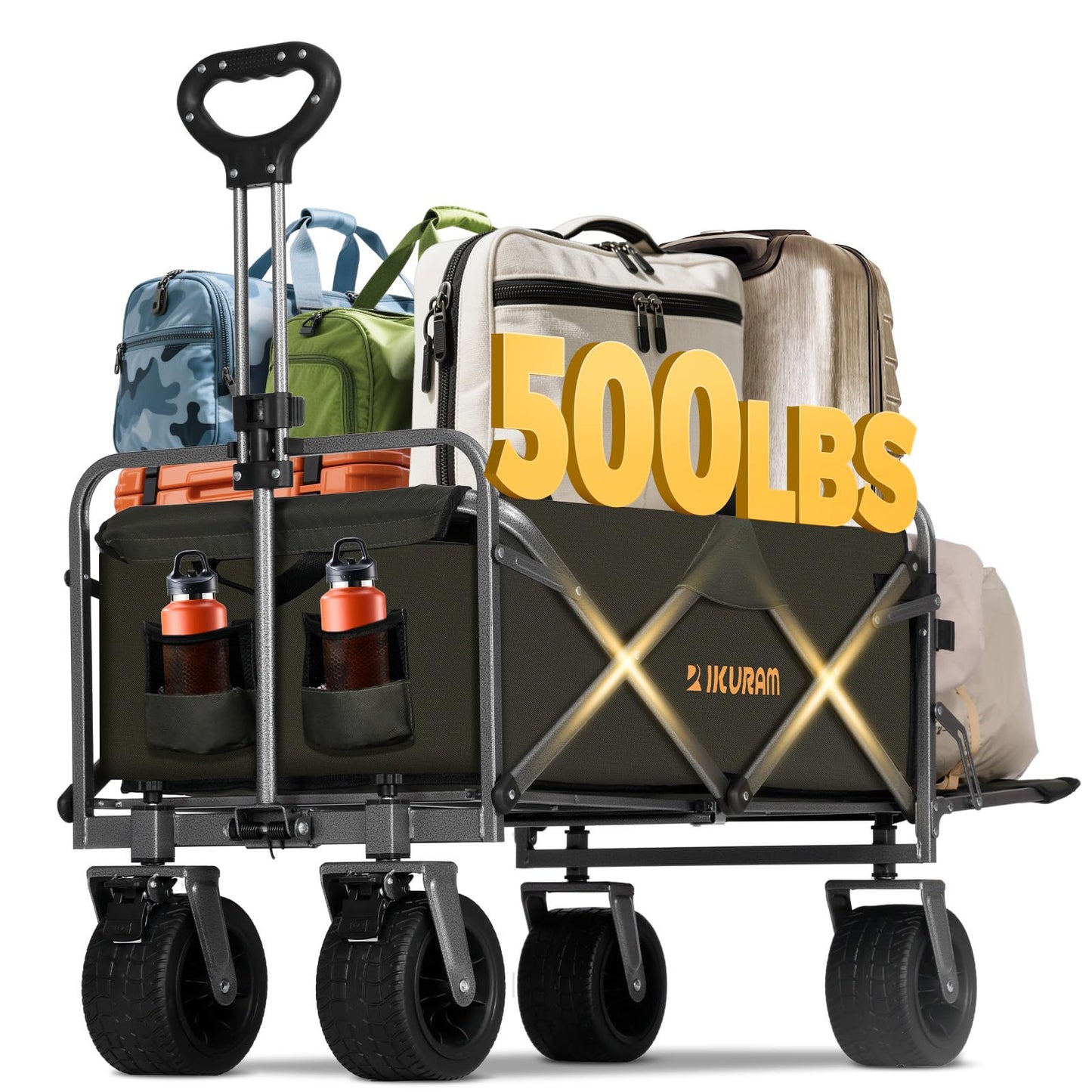 Collapsible Wagon Cart with Removable Tabletop, 500LBS Folding Wagons with Extended Tailgate, Big All-Terrain Wheels, Heavy Duty Utility Wagon Carts for Beach, Picnic, Grocery, Outdoor