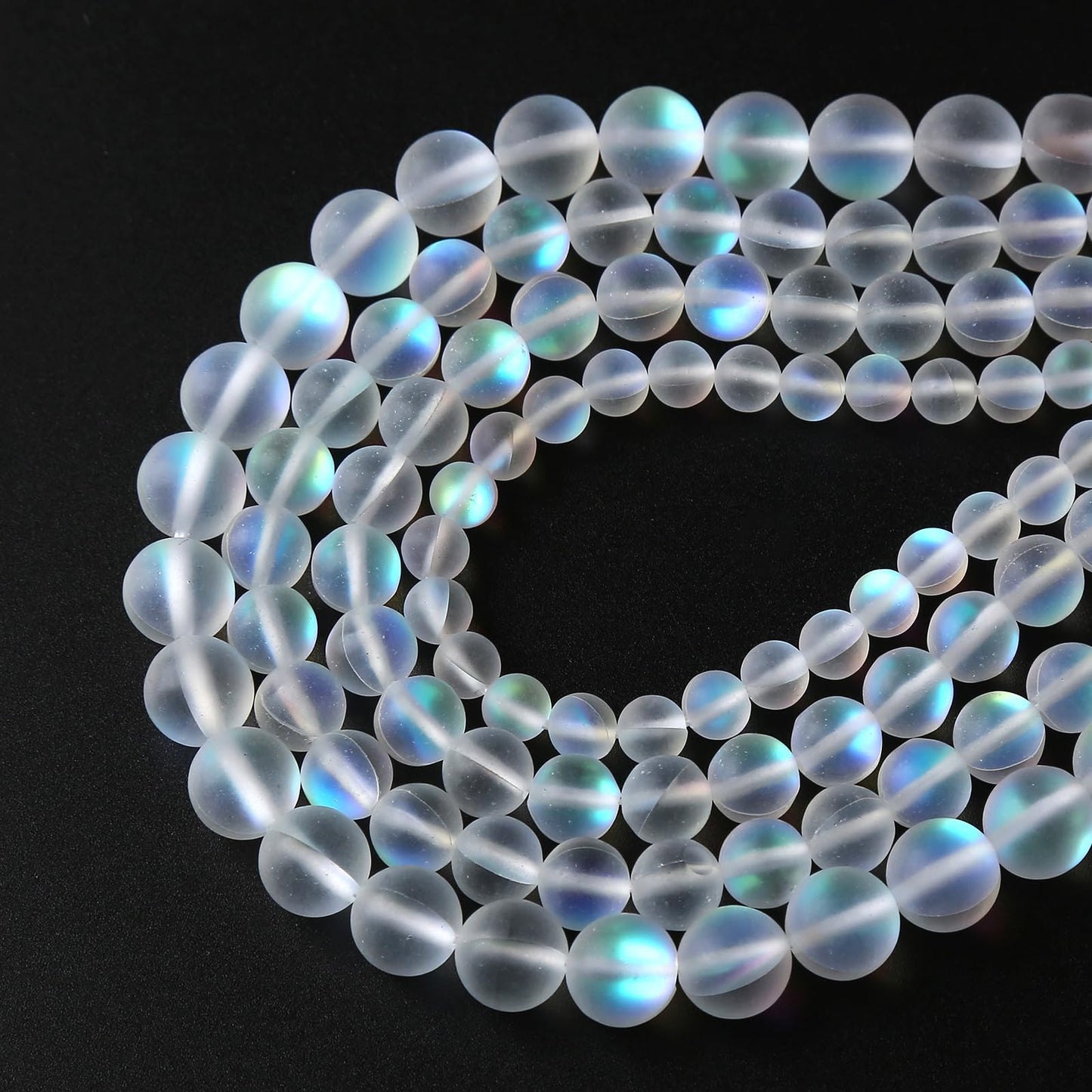 8MM 45PCS Natural Mystic Aura Quartz Beads Frosted Matte White Rainbow Round Loose Beads Jewelry Making DIY Bracelet