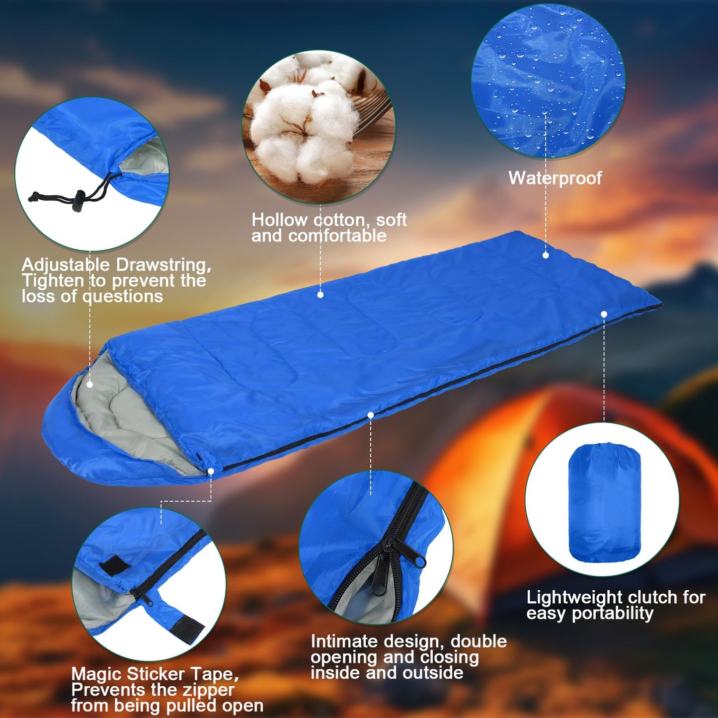 Macarrie 6 Pack Bulk Sleeping Bags for Homeless Donation, 0 Degree Waterproof Sleeping Bags with Compression Sack for Adults Winter Cold Weather Care Camping Hiking Emergency(Classic Colors)