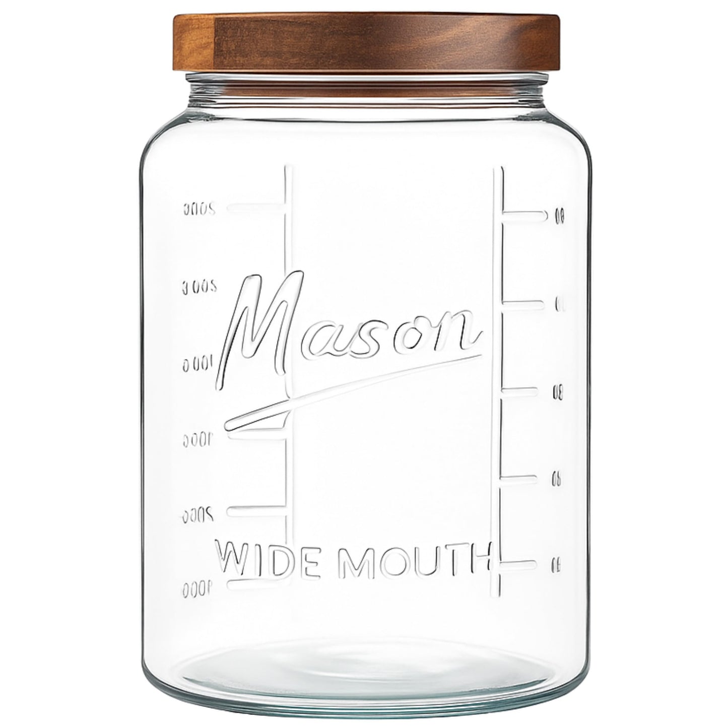 kitchentoolz Extra Large Mason Jar - 1 Gallon Glass Wide Mouth Jar with Airtight Wooden Lid, Food Storage Container with Measurement Markings For Kitchen Pantry, Pickling, Cookies, Flour & Sugar