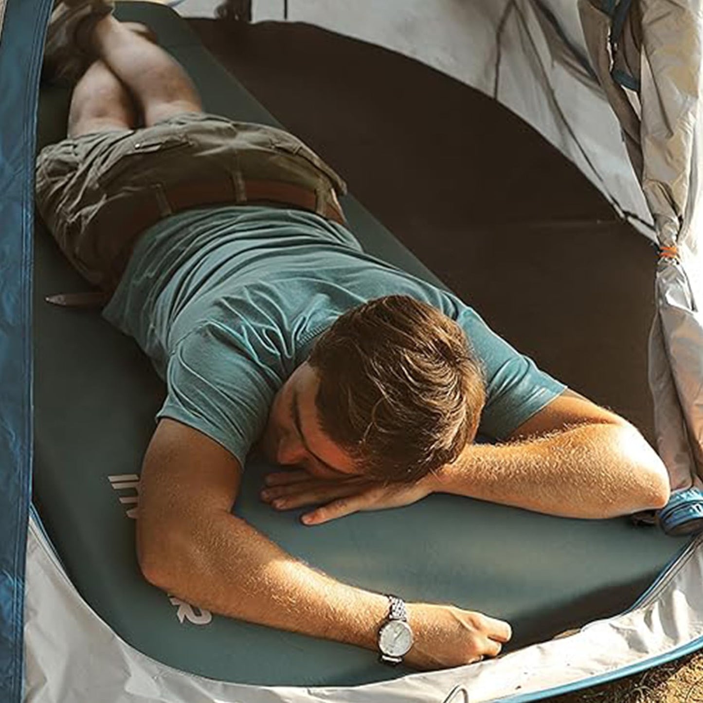 INVOKER 3.15" Self Inflating Camping Sleeping Pad, Ultra-Thick Elasticity Foam Fast Inflating 4-Season Insulated Durable Camping Mat Air Mattress with Pillow, for Tent, Car, Camping, Traveling, Green