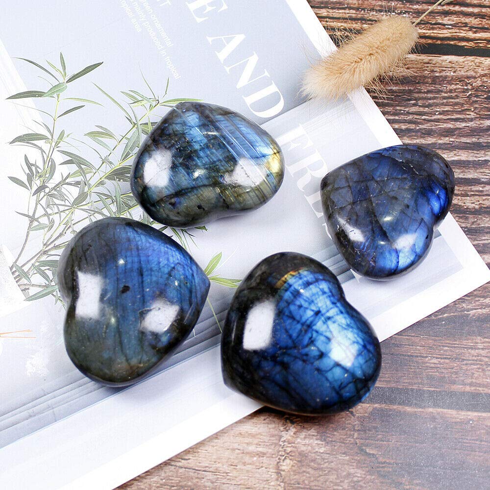 Wixine 1Pcs 40-45mm Crystal Heart Moonstone Polished Labradorite Stone Healing Energy Reiki