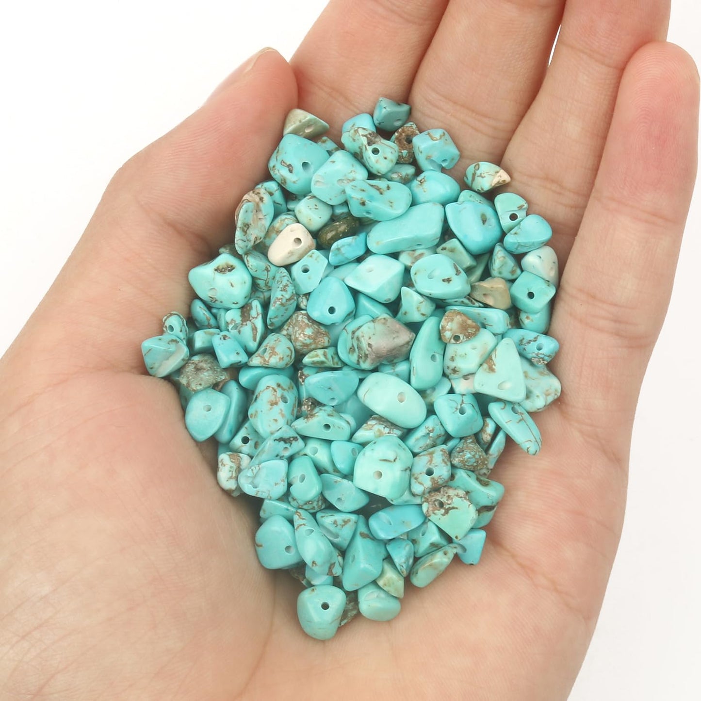 30in Turquoise Natural Chip Stone Beads 5-8mm About 230pcs, Irregular Drilled Blue Green Bead for Bracelets Jewelry Making Supplies for Adults, DIY Crafts.