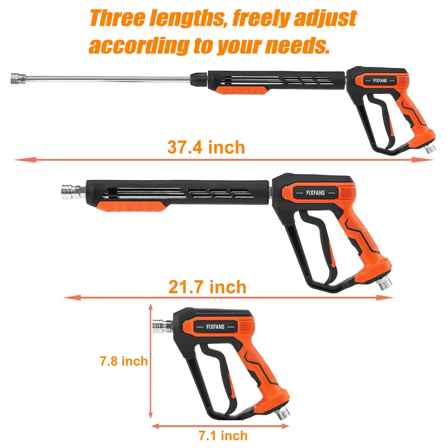 FIXFANS Pressure Washer Gun Kit, 5000PSI Power Washer Handle Gun with Replacement Wand Extension, High Pressure Spray Gun with 5 Nozzle Tips, M22 Fitting, 1/4" Quick Connect Female