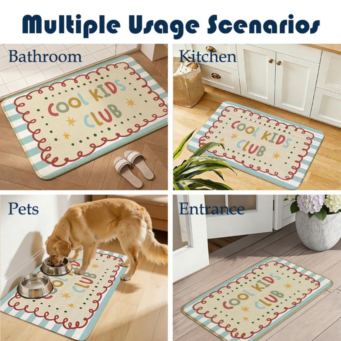Chicimln Boho Welcome Door Mat for Kids Room Nursery Playroom, Cool Kids Club Non-Slip Linen Doormat Outdoor Indoor Entrance, Boho Striped Small Rugs for Entryway Front Door Porch, 17x30 Inch