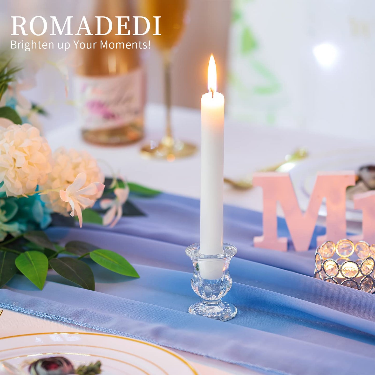 Romadedi Glass Taper Candle Holders - Clear Small Candlestick Holder Bulk, Thicker Glass Candle Sticks Set for Wedding Christmas Party Dining Table Table Centerpiece Decor, 2Pcs