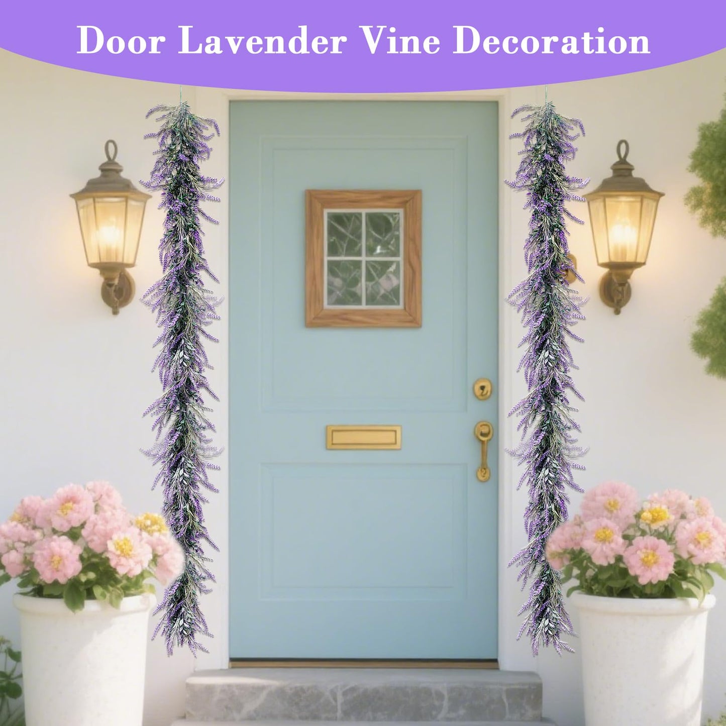 6Ft Lavender Purple Artificial Garland All Year Lavender for Wedding Mantle Spring Summer Garland Indoor Outdoor Home Farmhouse Party Stair Table Window Home Decoration
