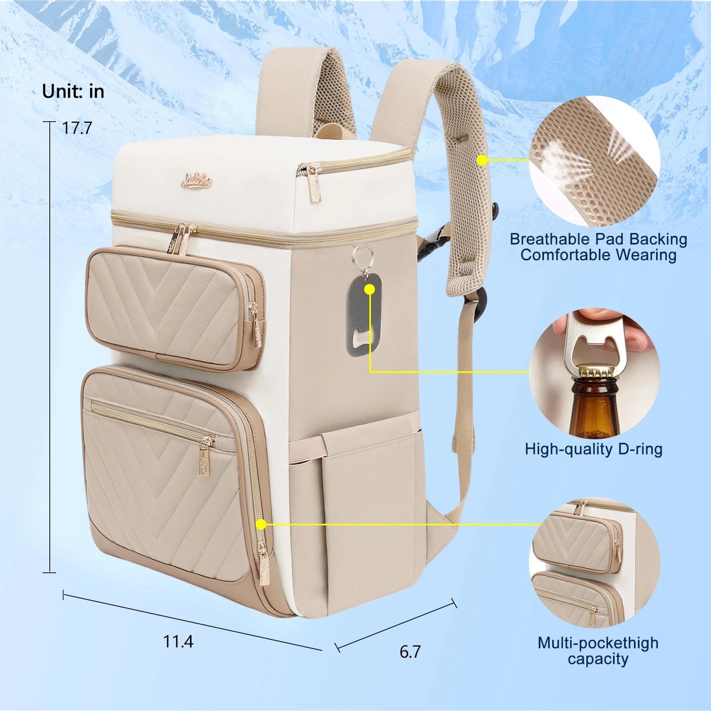 AMNOW Backpack Cooler Insulated Leak Proof, Soft Sided Cooler Backpack for Men Women, Beach Cooler Bag for Camping Hiking Picnic Khaki