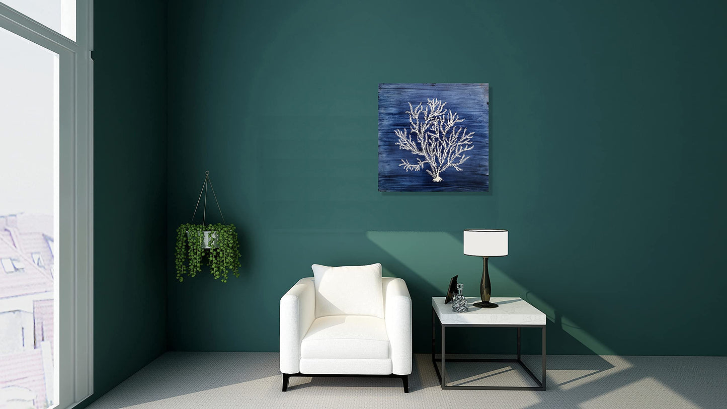 Yihui Arts Nautical Canvas Wall Art Hand Painted Navy Blue and White Coastal Painting Modern Abstract Tree Artwork for Living Room Bedroom Hall Way Decor