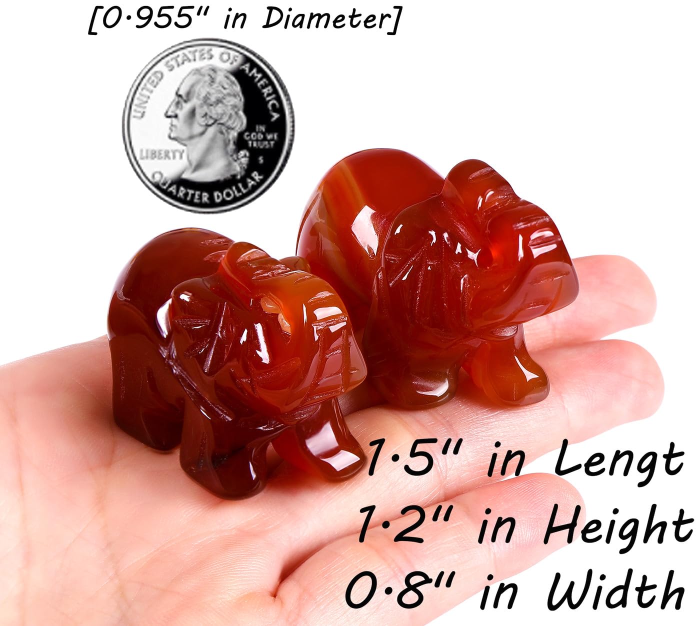 QINJIEJIE Red Carnelian Crystals Elephant Decor Cute Desk Stones Polished Figurine Natural Gemstones Luck Decoration Home Room Office Pocket Hippie Statue Meditation Spiritual Women