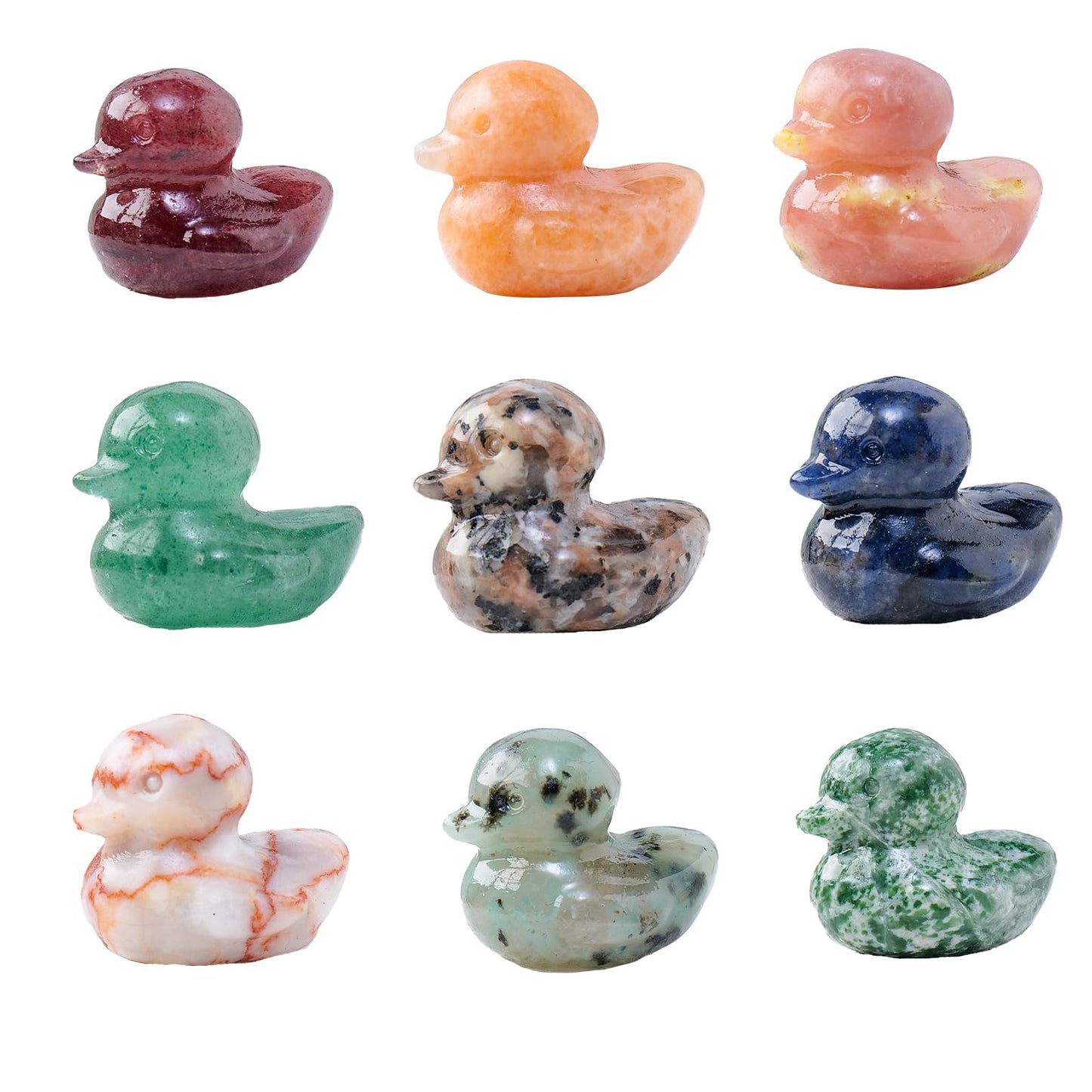 Runyangshi 9PCS Duck Figurine Statue Natural Crystal Mix Duck 1.18" Sunstone Healing Crystal Stone Hand Carved Lucky Duckling Sculpture Home Desk Office Decoration Duck Lover Gift