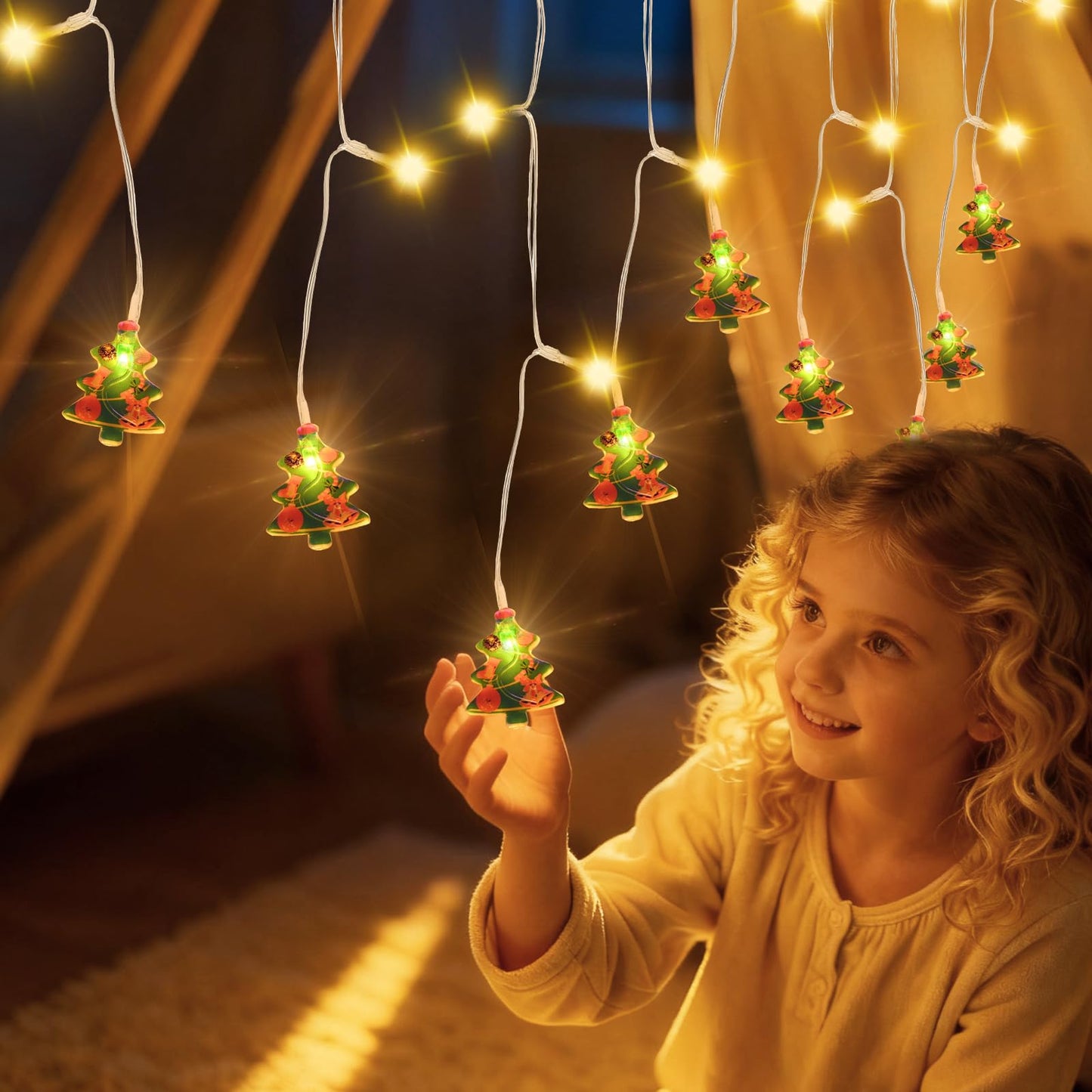 AiPertop Curtain String Light Christmas Decoration Icicle Lights 8 Modes dimmable,108 LEDs 4M Christmas and Halloween String Lights for Home,Office,Party,bar,Holiday,Party (Warm White)