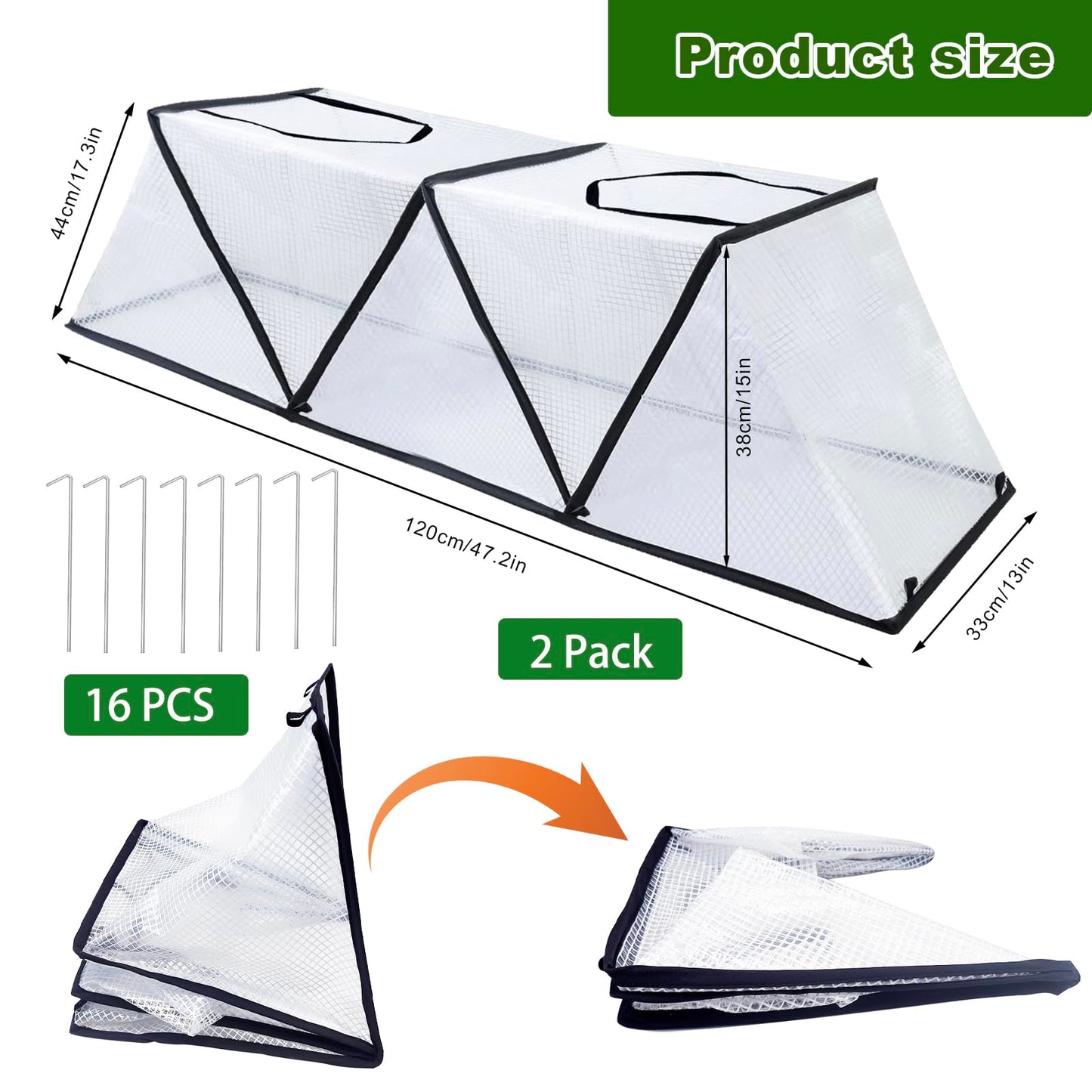 48" X 13.4" X 14" Foldable Plant Winter Frost Cover Protection for Garden Beds, Garden Row Accelerator Plants Cover with Insect Net Spring-Up Greenhouse Frost Cover for Vegetable Plant (2PCS)