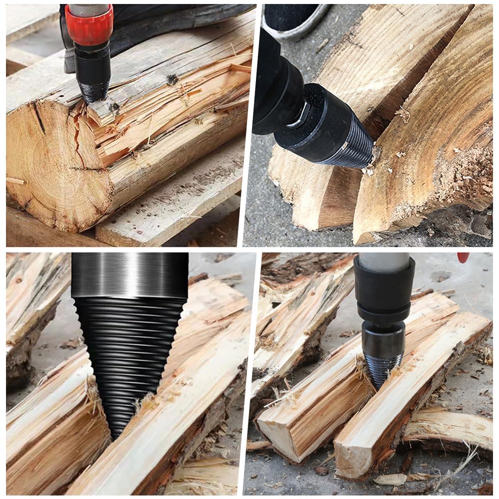 6 Pcs Wood Splitter Drill Bits, 50mm+32mm Firewood Log Splitter, Heavy Duty Electric Drill Screw Cone Driver Removable, Detachable Wood Splitting Wedge Tool