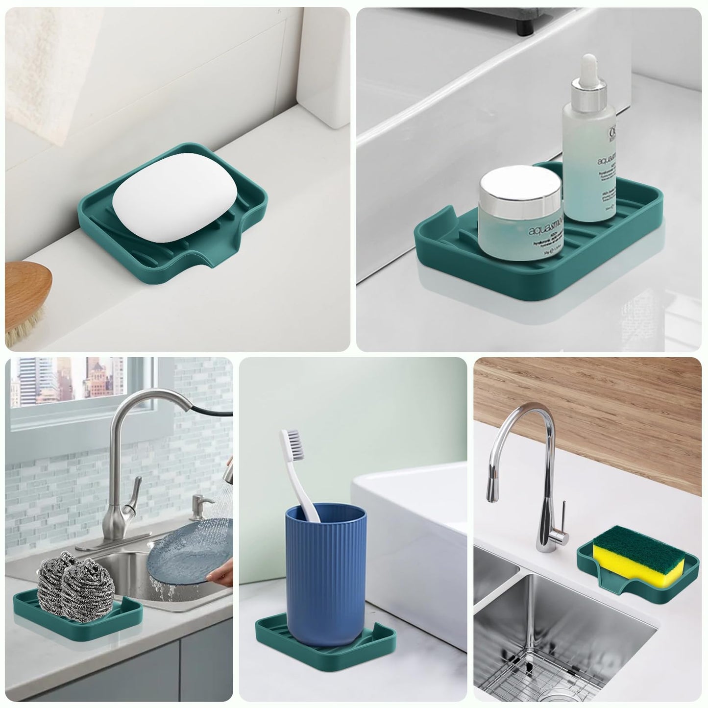 2PCS Self Draining Soap Holder,Spofit Silicone Soap Dish, Suitable for for Kitchen, Bathroom, Shower, Bath Tub,Soap Container (Green)