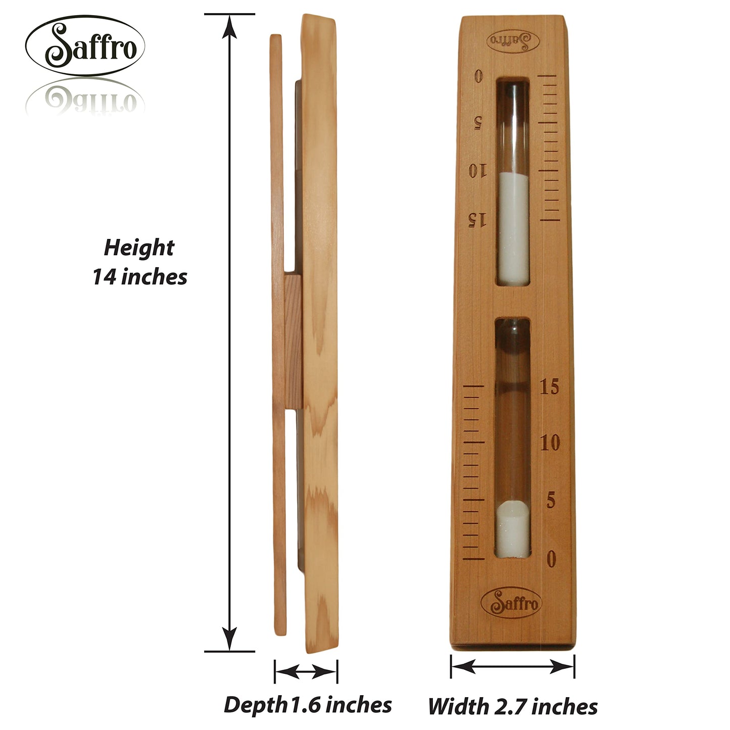 Saffro Sand Timer for Sauna, Red Cedar Hourglass Beautifully Crafted, Wall Mounted for Easy Use, 15 Minute Timer for Fine Experience