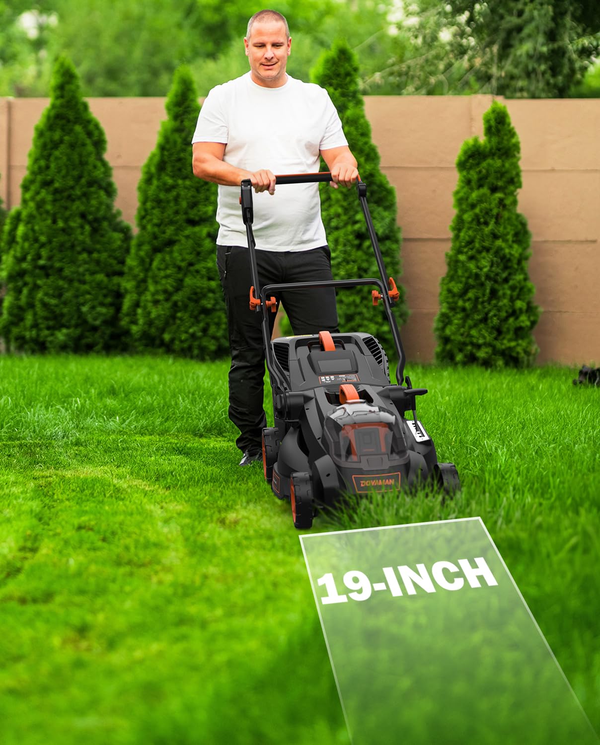 DOVAMAN LD40A 19Inch Brushless Lawn Mower, 40V Powerful Cordless Lawn Mower, Effortless Single-Lever Height Adjustment, 3-Step Foldable Handle & Vertical Storage, 2-in-1 Mulching & Bagging