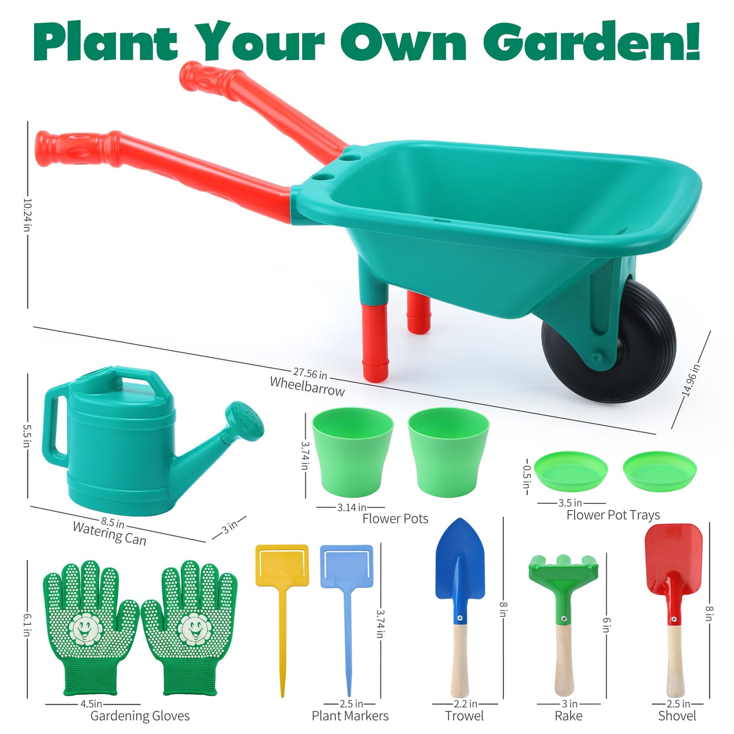 CUTE STONE Kids Gardening Set with Toy Wheelbarrow, Indoor & Outdoor Yard Play, Kids Garden Tools & Toddler Gardening Kit with Gloves, Pots & Watering Can, Educational Garden Toys for Boys & Girls