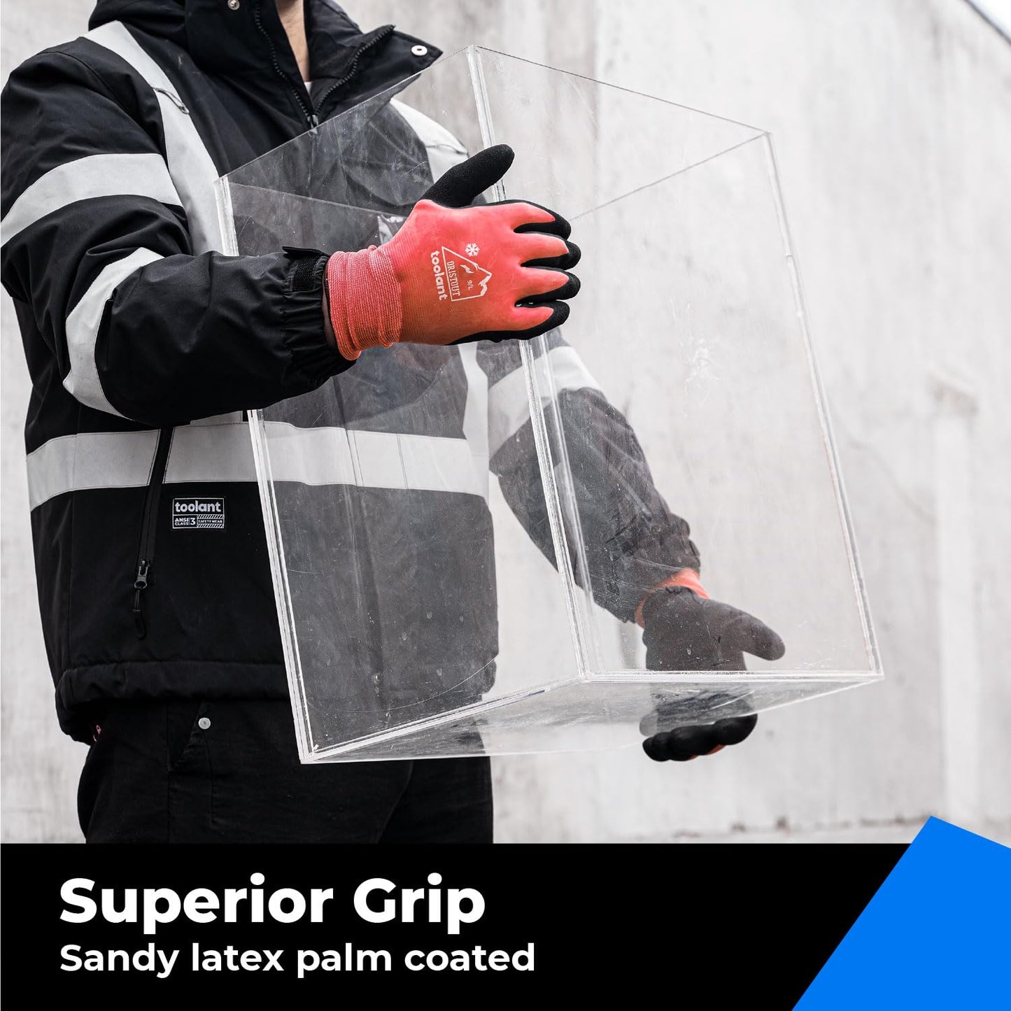 OriStout Winter Work Gloves for Men and Women, Touchscreen, Waterproof Gloves for Working in Freezer, Fishing and Gardening, Thermal Insulated, Super Grip, Red, Large