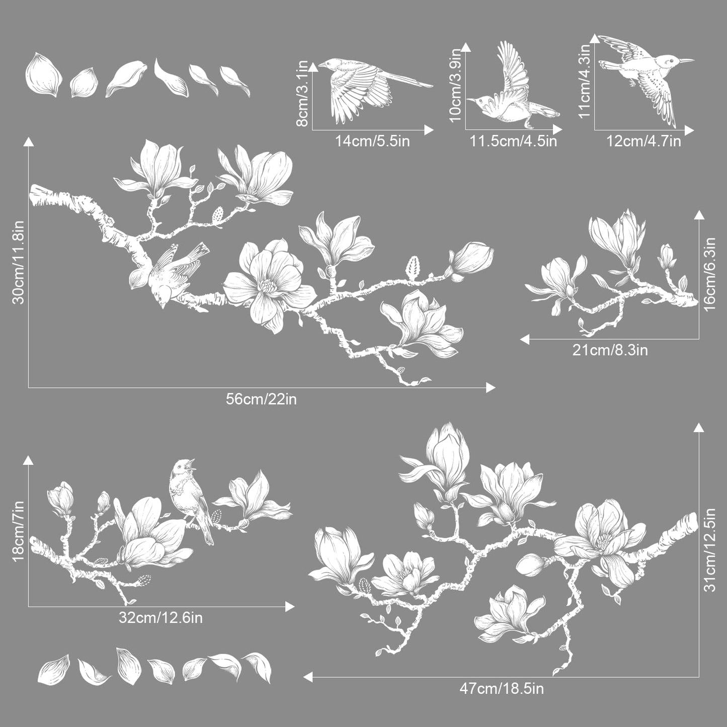 Supzone Magnolia Flower Tree Window Clings White Tree Branch Birds Window Decals Double-Sided Anti-Collision Static Stickers for Home Slide Glass Door Decoration