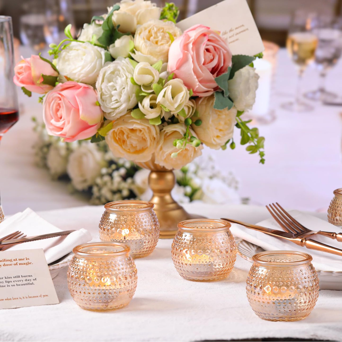 16 Pcs Gold Tea Light Candle Holders, Round Votive Candle Holders with Polka Dot Embossed, Gold Table Centerpiece for Weddings, Home Decor, Baby Shower, Special Occasions