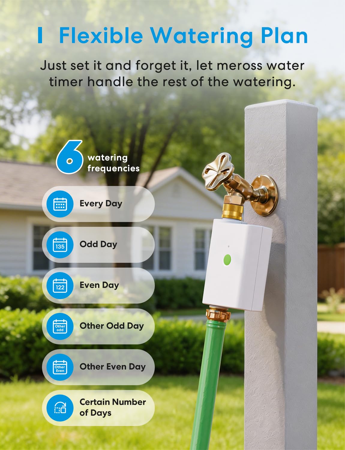 meross WiFi Water Timer for Garden Hose, Smart Hose Timer with Brass Inlet & Outet, WiFi Sprinkler Valve Work with Alexa & Google Assistant, Smart Rain Skip for Lawn, Garden & Yard