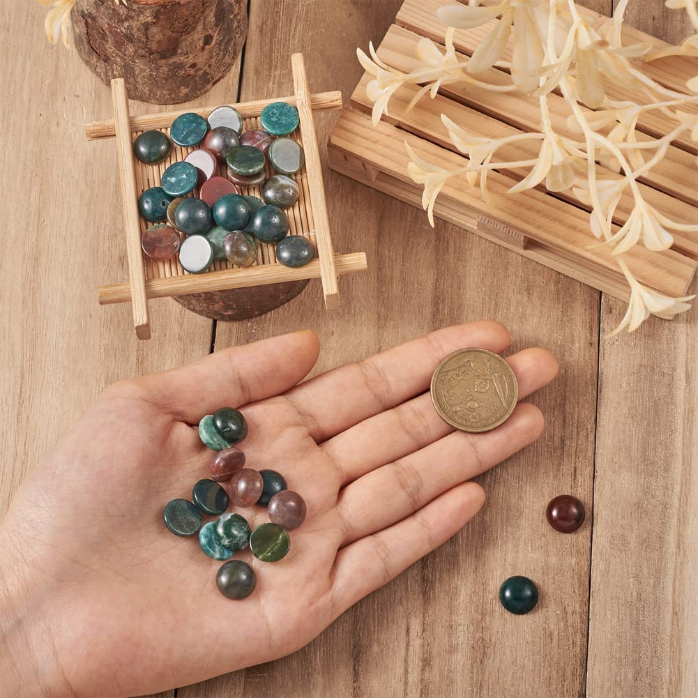 Fashewelry 50Pcs Natural Indian Agate Cabochons Colorful Stone Half Round Beads 12mm Flat Back Gemstone Chakra Healing Crystal Dome Cover Cabs for Jewelry Making