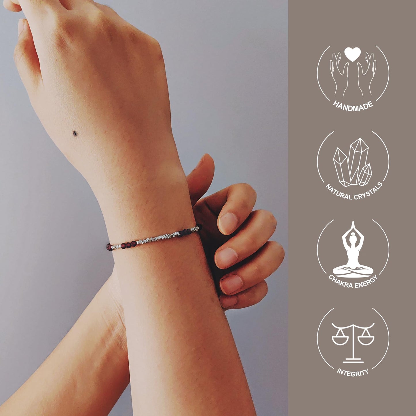 TAGREVO Natural Garnet Crystal Cut Bead Bracelet, 925 Silver Faceted Gemstone Jewelry for Women, Handmade Chakra Design Gift for Birthday Christmas Daily Wear