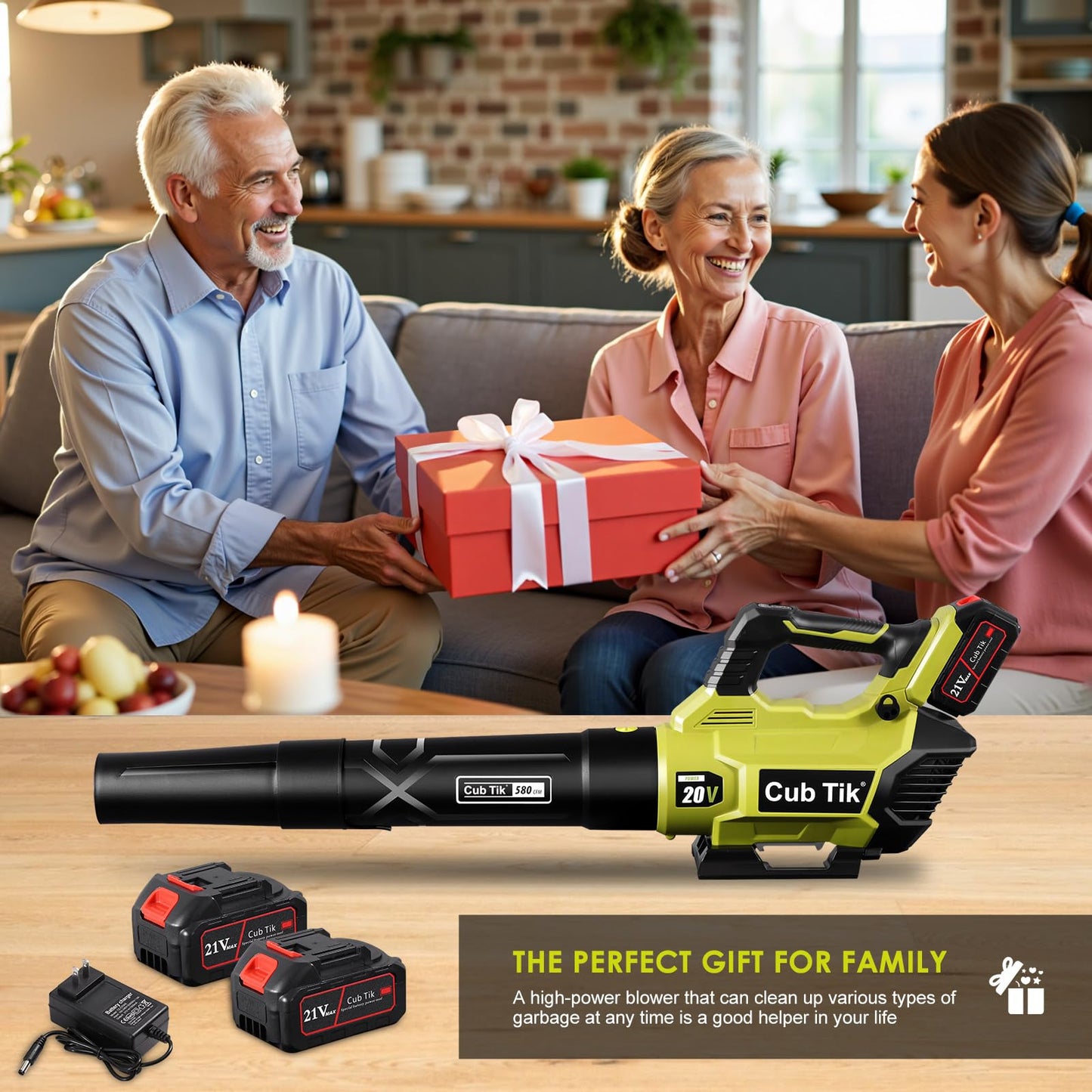 Leaf Blower Cordless with 2x4.0AH Batteries and Charger 580CFM 160MPH Electric Leaf Blower 2 Speed Mode Lightweight Battery Powered Leaf Blowers for Lawn Care Patio Garden Yard