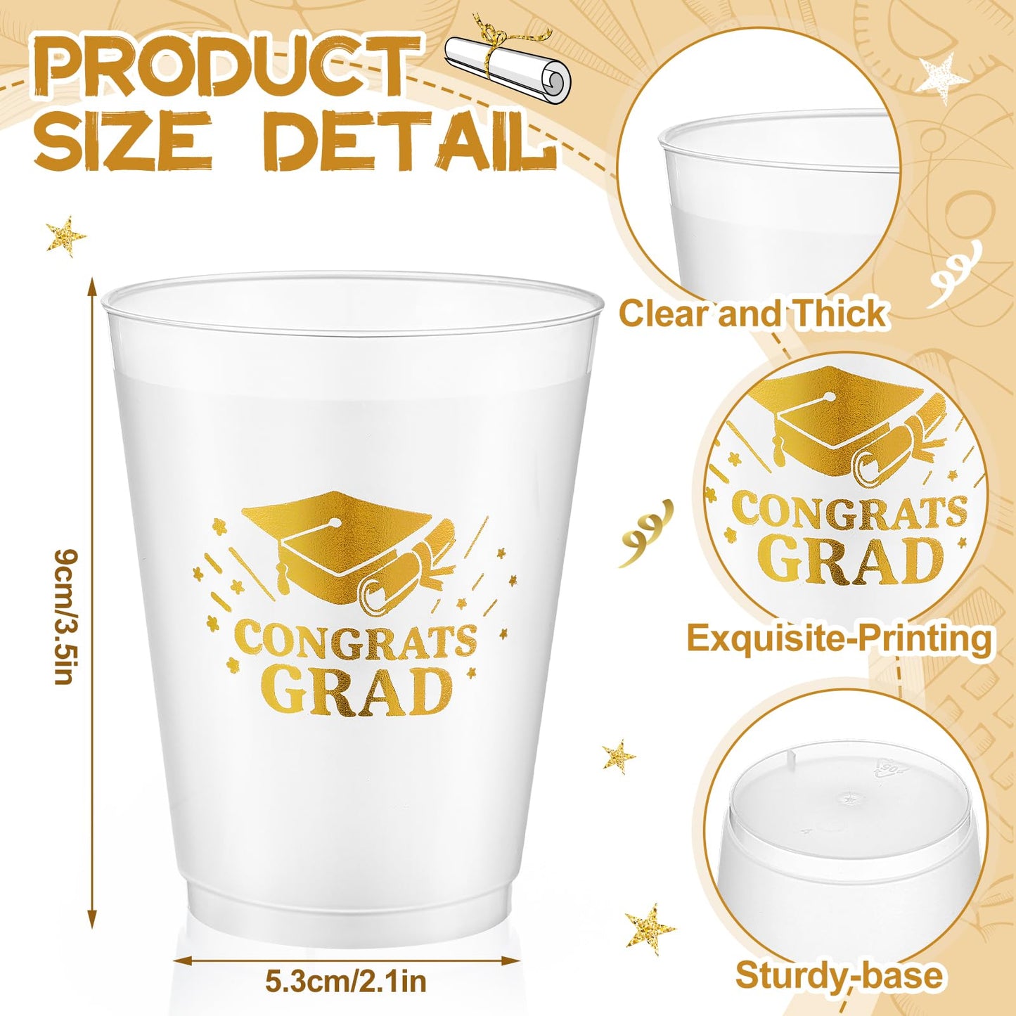 Tioncy 50 Pcs Graduation Cups 2026, 16 oz Frosted Cups, 2026 Happy Congrats Grad Day Plastic Cup, Graduation Happy Party Decorations for Congrats Grad Beverage Drinking Celebrations
