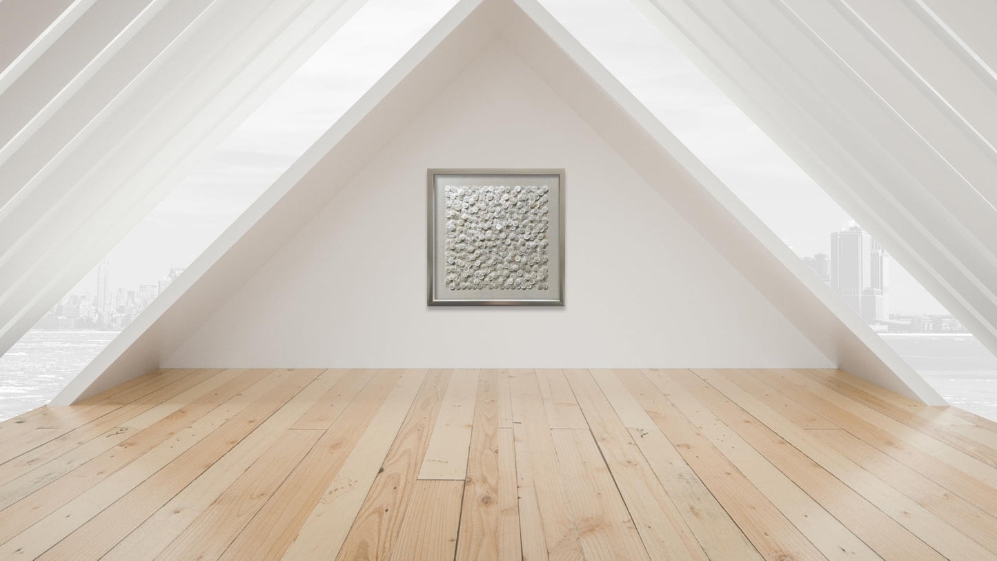 SYGALLERIER Handmade Coastal Shell Shadow Box Art Wall Decor - Natural Shell Framed 3D Wall Artwork for Modern Nordic Minimalist Style -24 * 1.2 * 24IN Framed Front Glass Easy to Hang