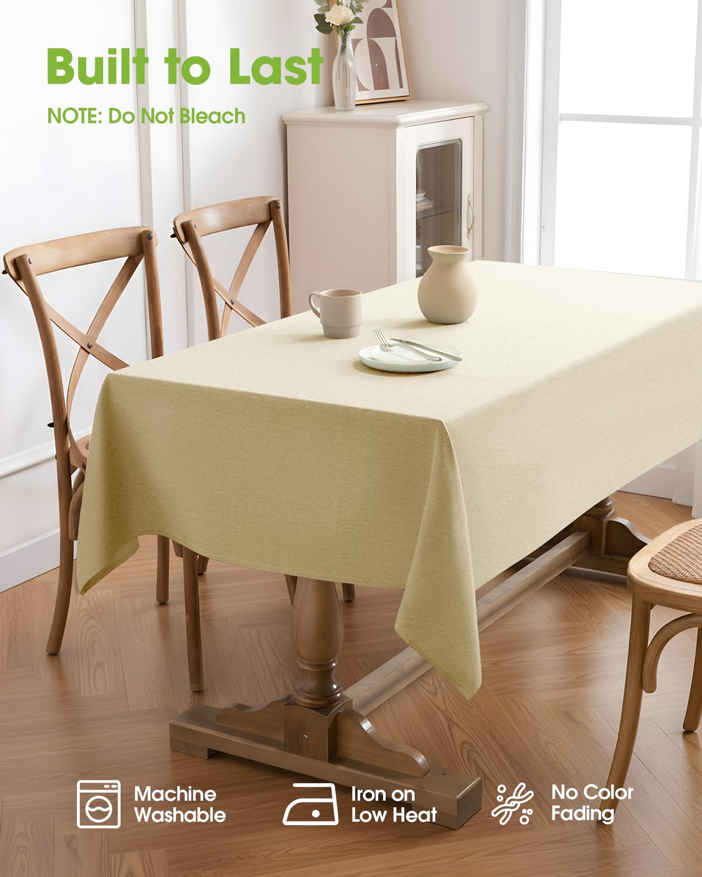 Pureegg Rectangle Linen Tablecloth Waterproof & Stain Resistant, Wrinkle-Free Table Cloth Adds Elegance and Protection, Ideal for Dining, Party, Wedding and Outdoor, 52 x 70 Inch, Beige