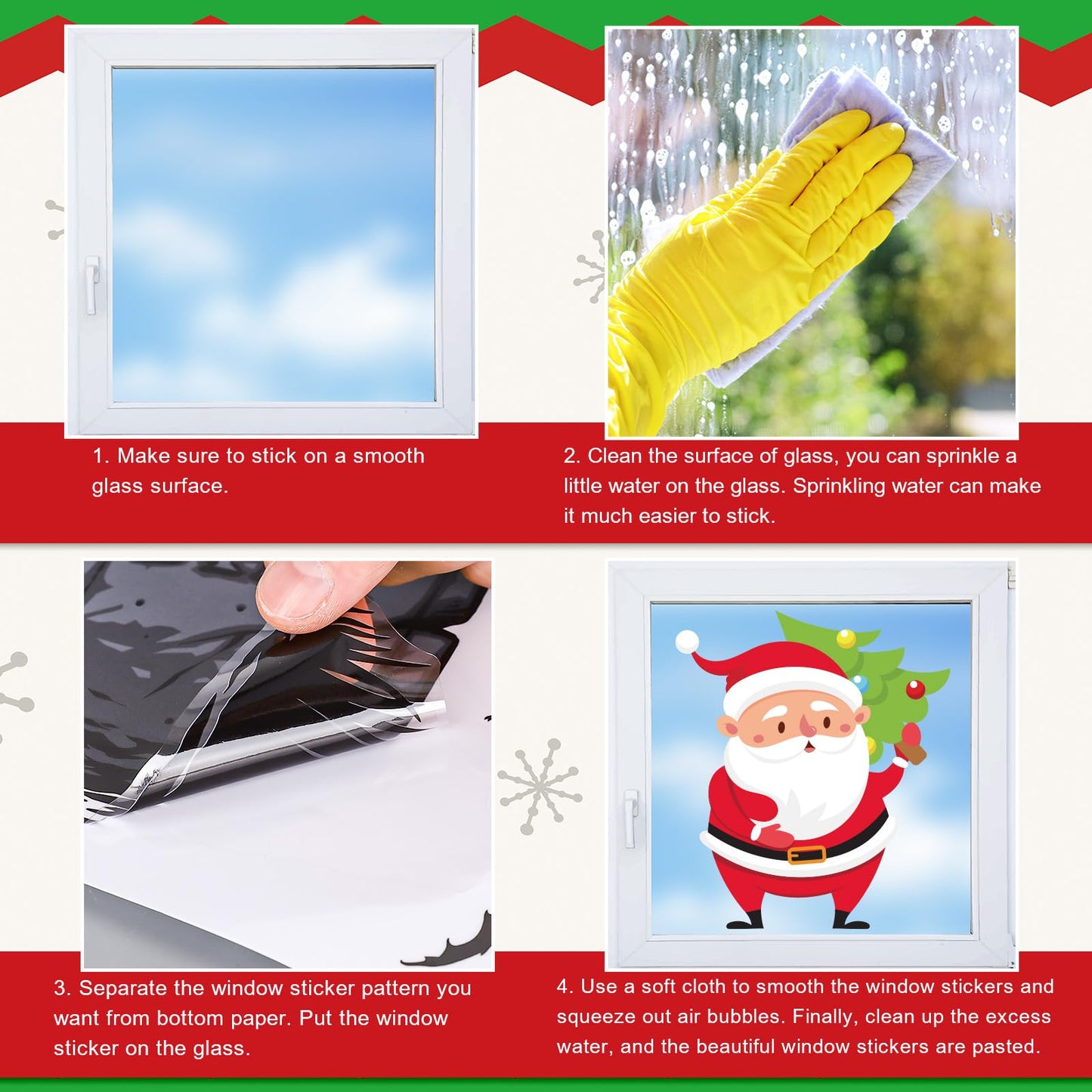 Whaline 9 Sheets Christmas Window Cling Stickers Xmas Santa Reindeer Cartoon Reusable Window Decals for Holiday Party Home Office Classroom Decoration