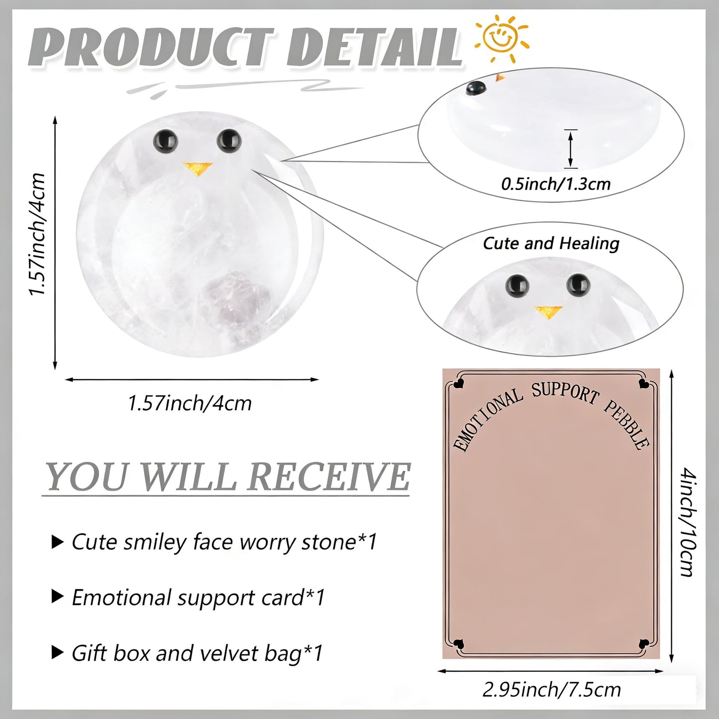 ZHIYUXI Clear Quartz Crystals Emotional Support Worry Stones for Anxiety Relief Items Stress Relief Gifts Encouragement Gifts Smile Worry Stones Calming Gifts Inspirational Gifts for Family