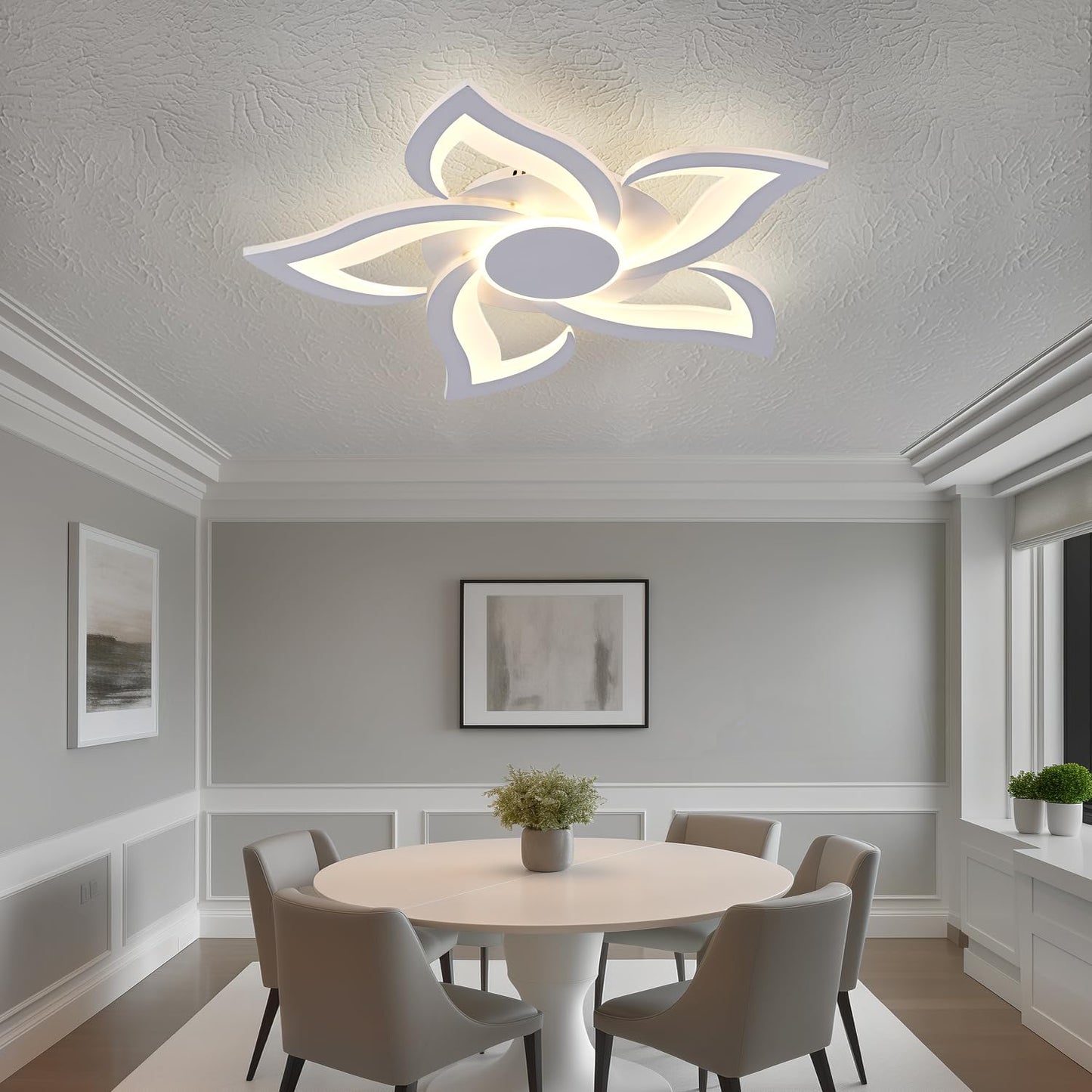 HuixuTe 24" Modern Geometric Ceiling Light Fixture, White Dimmable 3 Colors LED Close to Ceiling Light Fixtures with Remote, Low Profile Flush Mount Ceiling Light for Kitchen, Living Room