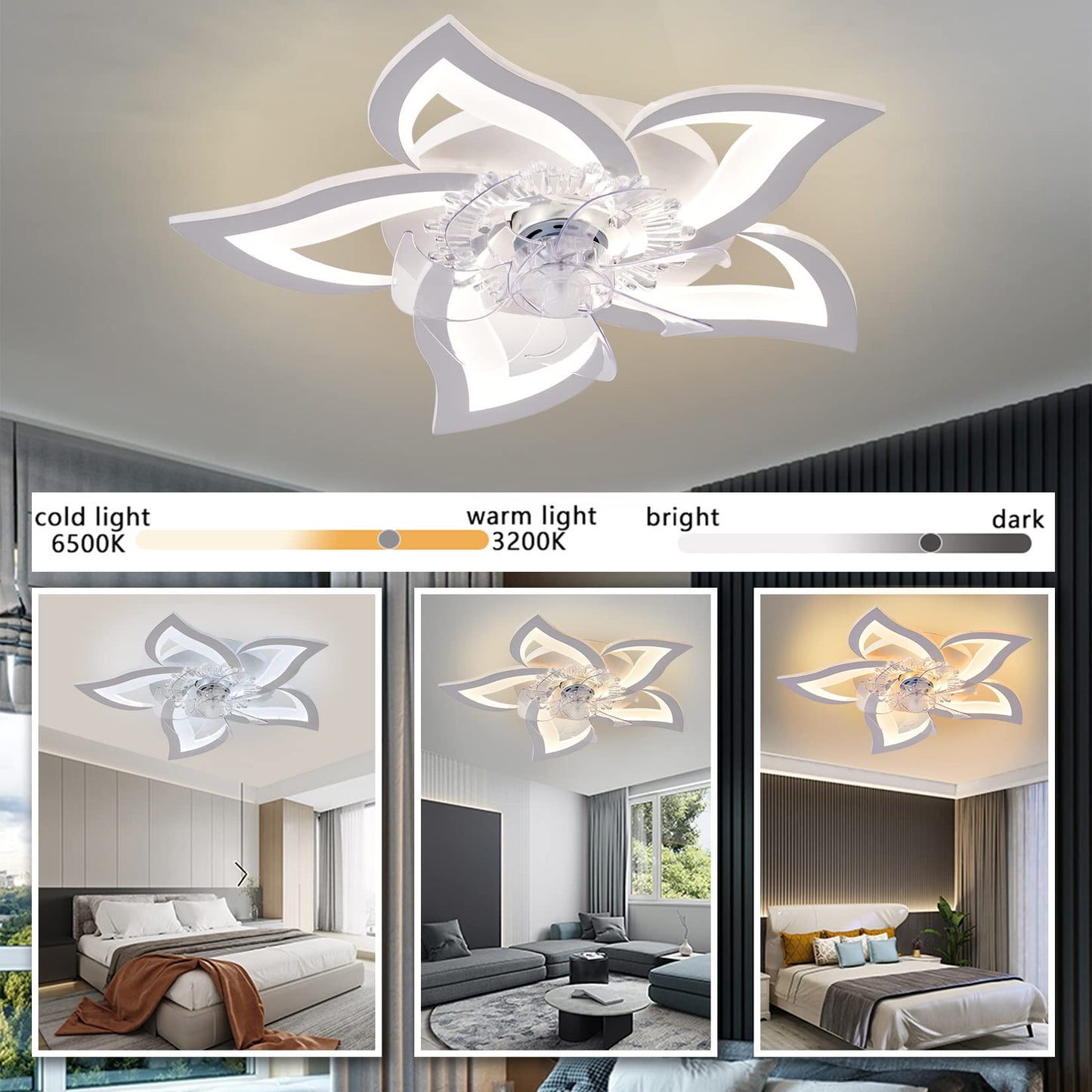 Bevenus Low Profile Ceiling Fan with Lights,110v Modern Dimmable Flower Shape, Remote Control/app Control,Timing 6 Gear Speeds Fan Ceiling Lamp.