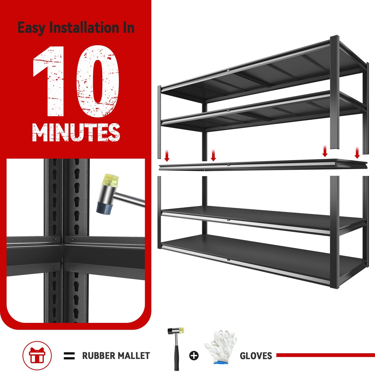 REIBII Garage Shelving Heavy Duty78 H, Garage Storage Shelves Shelving Unit Load 3000LBS,5 Tier Adjustable Metal Shelves for Warehouse, Basement, Pantry, Factory, 55" W x 26" D x 78" H