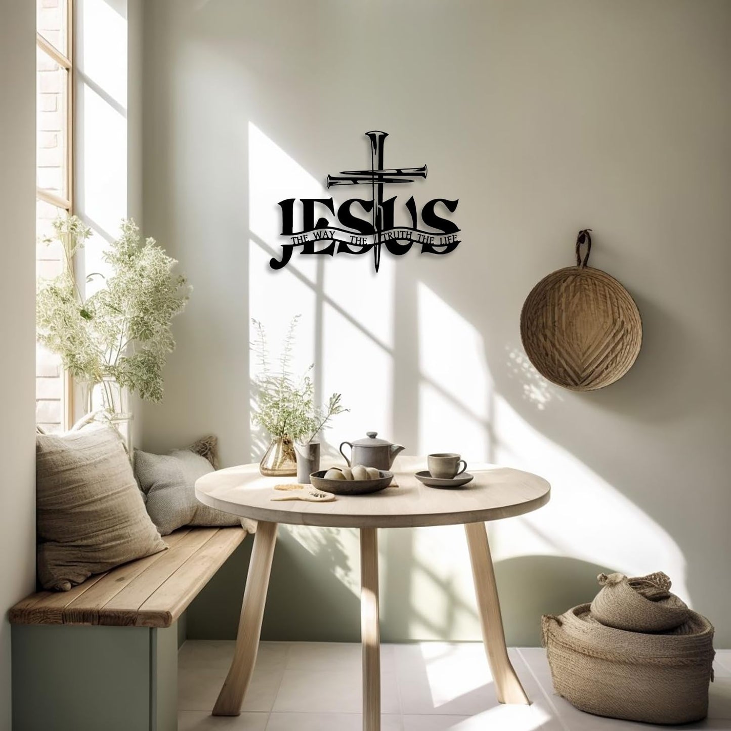 Cross Jesus Truth Metal Wall Decor - Religious Spiritual Faith Room Decor Black Wall Art Home Decor for Living Room, Bathroom, Bedroom, Dining Room, Church (Black)