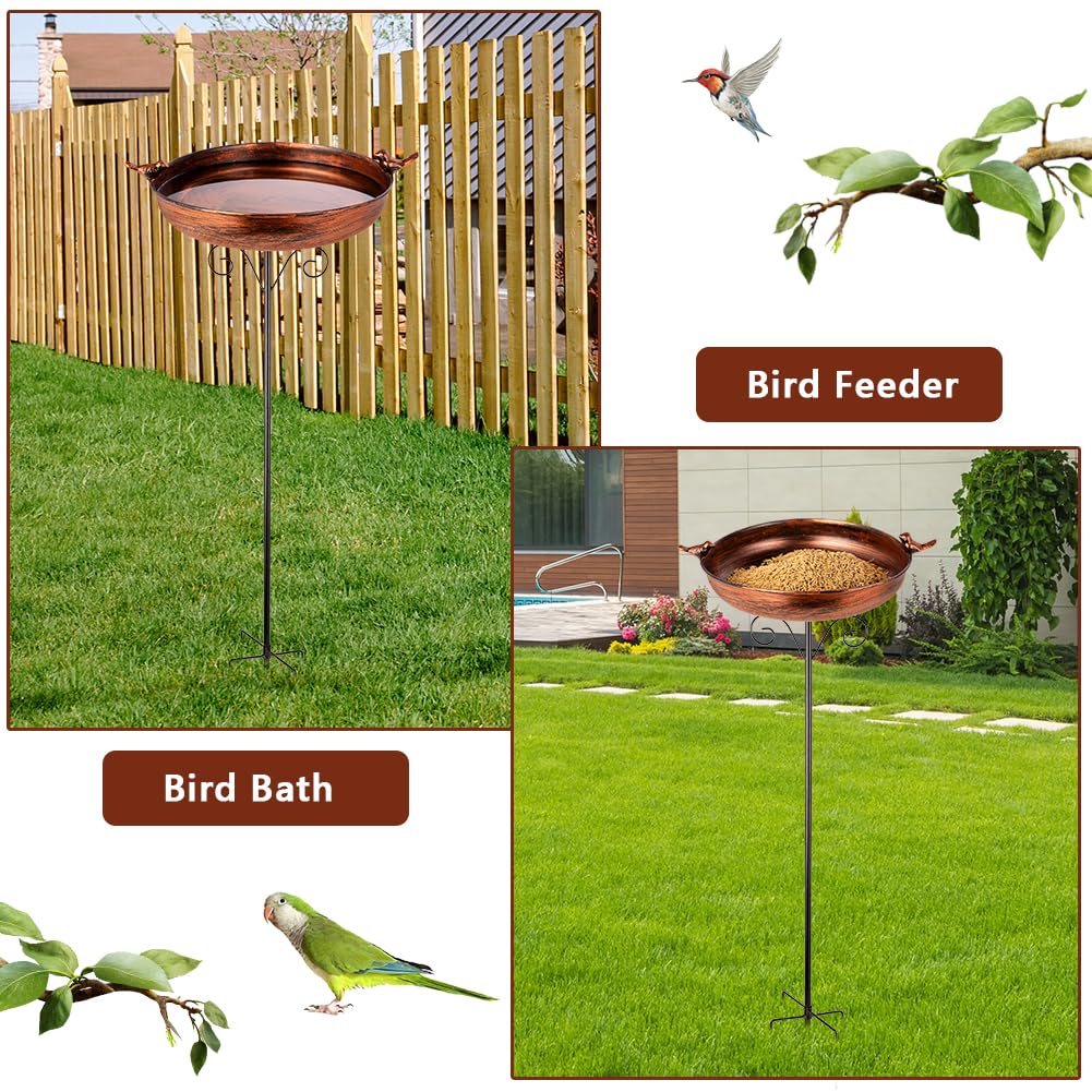 DREAMSOUL 38 Inch Tall Bird Bath with Stake, Vintage Copper Bird Bath for Outside Metal Freestanding Birdbath for Garden Yard Patio